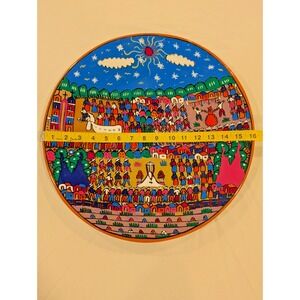 Large Hand-Painted Mexican Terra Cotta Wedding Plate – 16 inches - Bright colors